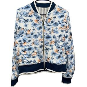 Faherty Mandalay Reversible Bomber Jacket Tropical‎ Print / Striped  Sz S EUC